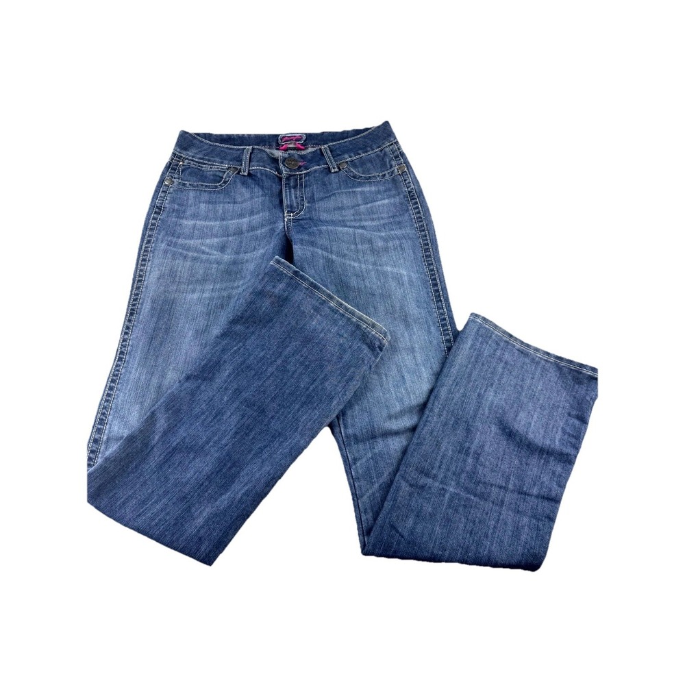 Wrangler Premium Patch Low Rise Bootcut Jeans Women's 9/10X36 Blue Denim Stretch